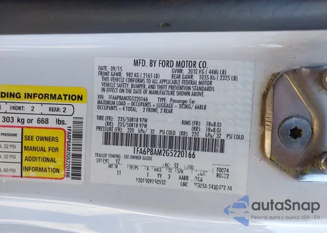 2016 Ford Mustang V6 z USA, uszkodzony, nr VIN 1FA6P8AM2G5220166